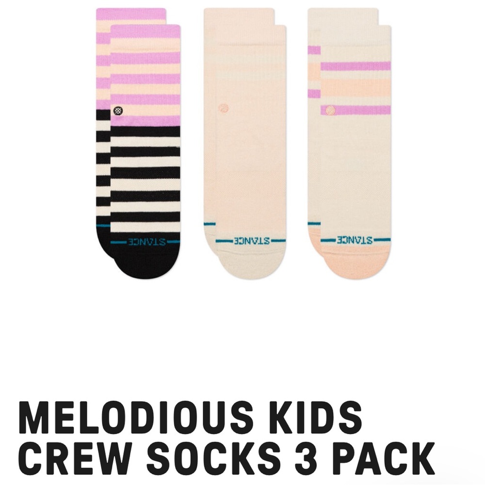Stance Black and Pink Crew Socks with Striped Design and Ribbed Cuffs